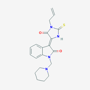 (3Z)-3-(5-oxo-1-prop-2-enyl-2-sulfanylideneimidazolidin-4-ylidene)-1-(piperidin-1-ylmethyl)indol-2-one