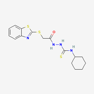 molecular formula C16H20N4OS3 B3034312 2-benzothiazol-2-ylthio-N-{[(cyclohexylamino)thioxomethyl]amino}acetamide CAS No. 155821-01-5