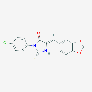 molecular formula C17H11ClN2O3S B303436 5-(1,3-Benzodioxol-5-ylmethylene)-3-(4-chlorophenyl)-2-thioxo-4-imidazolidinone 