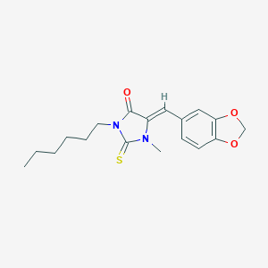 molecular formula C18H22N2O3S B303462 5-(1,3-Benzodioxol-5-ylmethylene)-3-hexyl-1-methyl-2-thioxo-4-imidazolidinone 