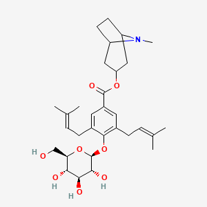 molecular formula C31H45NO8 B3034765 (8-Methyl-8-azabicyclo[3.2.1]octan-3-yl) 3,5-bis(3-methylbut-2-enyl)-4-[(2S,3R,4S,5S,6R)-3,4,5-trihydroxy-6-(hydroxymethyl)oxan-2-yl]oxybenzoate CAS No. 219829-75-1