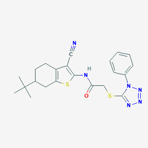 molecular formula C22H24N6OS2 B303483 N-(6-tert-butyl-3-cyano-4,5,6,7-tetrahydro-1-benzothiophen-2-yl)-2-[(1-phenyl-1H-tetrazol-5-yl)sulfanyl]acetamide 