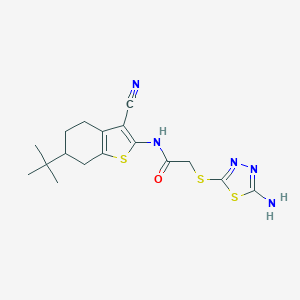 molecular formula C17H21N5OS3 B303484 2-[(5-amino-1,3,4-thiadiazol-2-yl)sulfanyl]-N-(6-tert-butyl-3-cyano-4,5,6,7-tetrahydro-1-benzothien-2-yl)acetamide 
