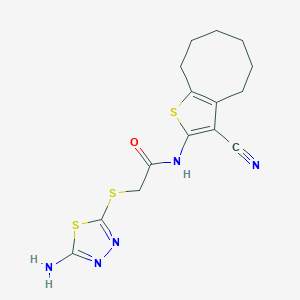 molecular formula C15H17N5OS3 B303485 2-[(5-amino-1,3,4-thiadiazol-2-yl)sulfanyl]-N-(3-cyano-4,5,6,7,8,9-hexahydrocycloocta[b]thien-2-yl)acetamide 