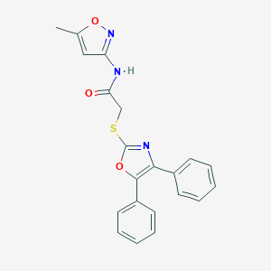 molecular formula C21H17N3O3S B303487 2-[(4,5-diphenyl-1,3-oxazol-2-yl)sulfanyl]-N-(5-methyl-1,2-oxazol-3-yl)acetamide 