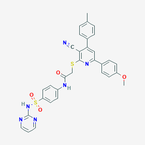 molecular formula C32H26N6O4S2 B303489 2-{[3-cyano-6-(4-methoxyphenyl)-4-(4-methylphenyl)-2-pyridinyl]sulfanyl}-N-{4-[(2-pyrimidinylamino)sulfonyl]phenyl}acetamide 