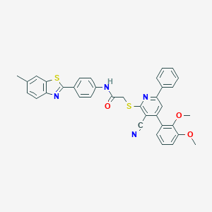 molecular formula C36H28N4O3S2 B303490 2-{[3-cyano-4-(2,3-dimethoxyphenyl)-6-phenylpyridin-2-yl]sulfanyl}-N-[4-(6-methyl-1,3-benzothiazol-2-yl)phenyl]acetamide 