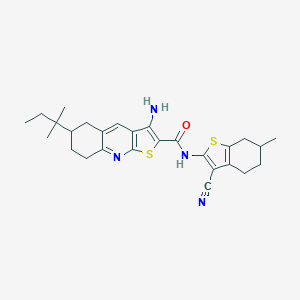 molecular formula C27H32N4OS2 B303494 3-amino-N-(3-cyano-6-methyl-4,5,6,7-tetrahydro-1-benzothien-2-yl)-6-tert-pentyl-5,6,7,8-tetrahydrothieno[2,3-b]quinoline-2-carboxamide 