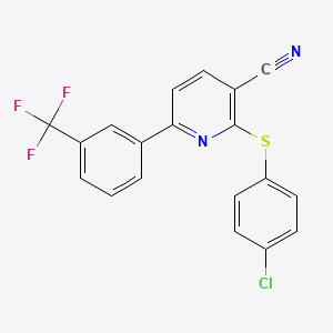 molecular formula C19H10ClF3N2S B3034940 2-[(4-Chlorophenyl)sulfanyl]-6-[3-(trifluoromethyl)phenyl]nicotinonitrile CAS No. 252060-03-0