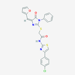 molecular formula C25H17ClN4O3S2 B303507 N-[4-(4-chlorophenyl)-1,3-thiazol-2-yl]-2-{[4-(2-furylmethylene)-5-oxo-1-phenyl-4,5-dihydro-1H-imidazol-2-yl]sulfanyl}acetamide 