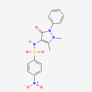 molecular formula C17H16N4O5S B3035093 2,3-Dimethyl-4-(((4-nitrophenyl)sulfonyl)amino)-1-phenyl-3-pyrazolin-5-one CAS No. 301332-17-2