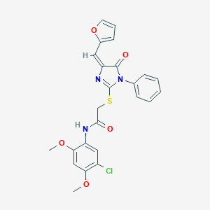 molecular formula C24H20ClN3O5S B303510 N-(5-chloro-2,4-dimethoxyphenyl)-2-{[4-(2-furylmethylene)-5-oxo-1-phenyl-4,5-dihydro-1H-imidazol-2-yl]sulfanyl}acetamide 