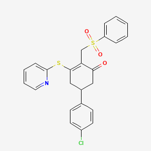 molecular formula C24H20ClNO3S2 B3035105 5-(4-Chlorophenyl)-2-[(phenylsulfonyl)methyl]-3-(2-pyridinylsulfanyl)-2-cyclohexen-1-one CAS No. 303144-41-4