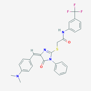molecular formula C27H23F3N4O2S B303511 2-({4-[4-(dimethylamino)benzylidene]-5-oxo-1-phenyl-4,5-dihydro-1H-imidazol-2-yl}sulfanyl)-N-[3-(trifluoromethyl)phenyl]acetamide 