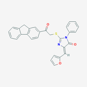 molecular formula C29H20N2O3S B303512 2-{[2-(9H-fluoren-2-yl)-2-oxoethyl]sulfanyl}-5-(2-furylmethylene)-3-phenyl-3,5-dihydro-4H-imidazol-4-one 