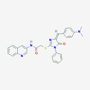 molecular formula C29H25N5O2S B303513 2-({4-[4-(dimethylamino)benzylidene]-5-oxo-1-phenyl-4,5-dihydro-1H-imidazol-2-yl}sulfanyl)-N-(3-quinolinyl)acetamide 