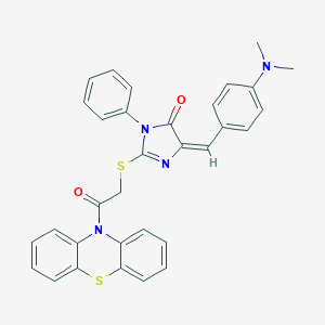molecular formula C32H26N4O2S2 B303514 5-[4-(dimethylamino)benzylidene]-2-{[2-oxo-2-(10H-phenothiazin-10-yl)ethyl]sulfanyl}-3-phenyl-3,5-dihydro-4H-imidazol-4-one 