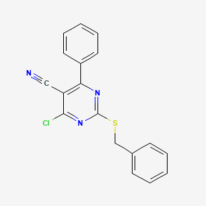 molecular formula C18H12ClN3S B3035189 2-(Benzylsulfanyl)-4-chloro-6-phenyl-5-pyrimidinecarbonitrile CAS No. 303985-04-8