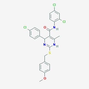 molecular formula C26H22Cl3N3O2S B3035198 4-(4-氯苯基)-N-(2,4-二氯苯基)-2-[(4-甲氧基苯基)甲基硫代]-6-甲基-1,4-二氢嘧啶-5-甲酰胺 CAS No. 303986-06-3