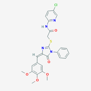 molecular formula C26H23ClN4O5S B303520 N-(5-chloro-2-pyridinyl)-2-{[5-oxo-1-phenyl-4-(3,4,5-trimethoxybenzylidene)-4,5-dihydro-1H-imidazol-2-yl]sulfanyl}acetamide 