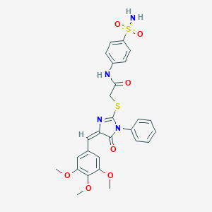 molecular formula C27H26N4O7S2 B303523 N~1~-[4-(aminosulfonyl)phenyl]-2-({5-oxo-1-phenyl-4-[(E)-1-(3,4,5-trimethoxyphenyl)methylidene]-4,5-dihydro-1H-imidazol-2-yl}sulfanyl)acetamide 