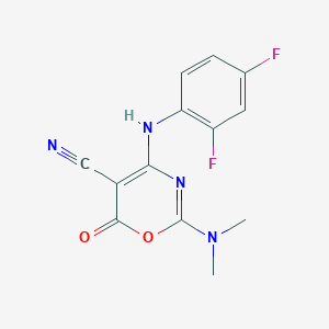 molecular formula C13H10F2N4O2 B3035230 4-(2,4-difluoroanilino)-2-(dimethylamino)-6-oxo-6H-1,3-oxazine-5-carbonitrile CAS No. 303997-26-4