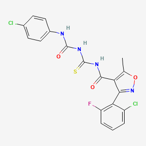 molecular formula C19H13Cl2FN4O3S B3035245 3-(2-氯-6-氟苯基)-N-[(4-氯苯基)氨基甲酰氨基硫代酰基]-5-甲基-1,2-恶唑-4-甲酰胺 CAS No. 303998-81-4