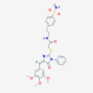 molecular formula C29H30N4O7S2 B303525 N-{2-[4-(aminosulfonyl)phenyl]ethyl}-2-{[5-oxo-1-phenyl-4-(3,4,5-trimethoxybenzylidene)-4,5-dihydro-1H-imidazol-2-yl]sulfanyl}acetamide 