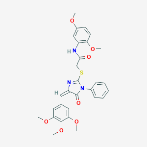 molecular formula C29H29N3O7S B303526 N-(2,5-dimethoxyphenyl)-2-{[5-oxo-1-phenyl-4-(3,4,5-trimethoxybenzylidene)-4,5-dihydro-1H-imidazol-2-yl]sulfanyl}acetamide 