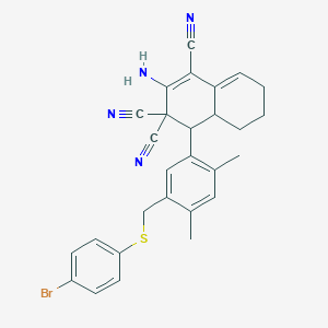 molecular formula C28H25BrN4S B303528 2-amino-4-(5-{[(4-bromophenyl)sulfanyl]methyl}-2,4-dimethylphenyl)-4a,5,6,7-tetrahydro-1,3,3(4H)-naphthalenetricarbonitrile 