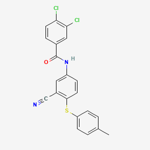 molecular formula C21H14Cl2N2OS B3035282 3,4-dichloro-N-{3-cyano-4-[(4-methylphenyl)sulfanyl]phenyl}benzenecarboxamide CAS No. 306980-44-9