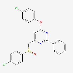 molecular formula C23H16Cl2N2O2S B3035284 4-(4-氯苯氧基)-6-{[(4-氯苯基)亚磺酰基]甲基}-2-苯基嘧啶 CAS No. 306980-60-9