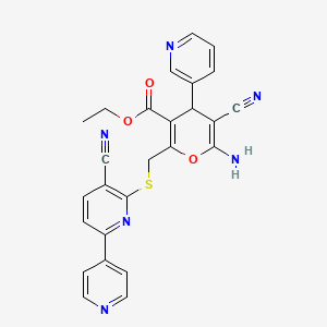 molecular formula C26H20N6O3S B3035299 ethyl 6-amino-5-cyano-2-[(3-cyano-6-pyridin-4-ylpyridin-2-yl)sulfanylmethyl]-4-pyridin-3-yl-4H-pyran-3-carboxylate CAS No. 313380-23-3