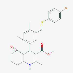 molecular formula C27H28BrNO3S B303530 Methyl 4-(5-{[(4-bromophenyl)sulfanyl]methyl}-2,4-dimethylphenyl)-2-methyl-5-oxo-1,4,5,6,7,8-hexahydro-3-quinolinecarboxylate 