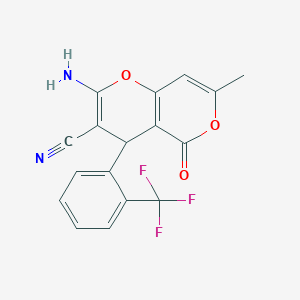 molecular formula C17H11F3N2O3 B3035306 2-amino-7-methyl-5-oxo-4-[2-(trifluoromethyl)phenyl]-4H,5H-pyrano[3,2-c]pyran-3-carbonitrile CAS No. 315246-01-6