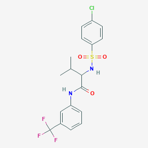molecular formula C18H18ClF3N2O3S B3035315 2-{[(4-chlorophenyl)sulfonyl]amino}-3-methyl-N-[3-(trifluoromethyl)phenyl]butanamide CAS No. 317378-10-2