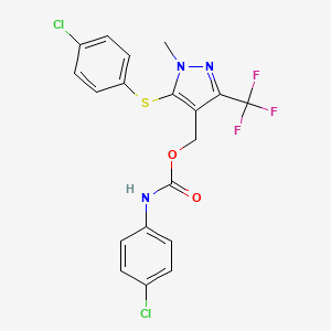 molecular formula C19H14Cl2F3N3O2S B3035332 [5-(4-氯苯基)硫代基-1-甲基-3-(三氟甲基)吡唑-4-基]甲基 N-(4-氯苯基)氨基甲酸酯 CAS No. 318239-57-5