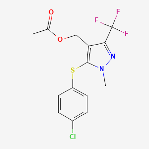 molecular formula C14H12ClF3N2O2S B3035333 [5-[(4-氯苯基)硫代]-1-甲基-3-(三氟甲基)-1H-吡唑-4-基]甲基乙酸酯 CAS No. 318239-59-7