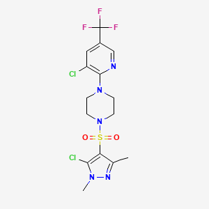 molecular formula C15H16Cl2F3N5O2S B3035334 1-(5-Chloro-1,3-dimethylpyrazol-4-yl)sulfonyl-4-[3-chloro-5-(trifluoromethyl)pyridin-2-yl]piperazine CAS No. 318247-34-6