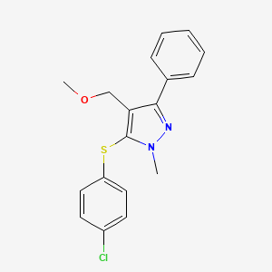 molecular formula C18H17ClN2OS B3035338 {5-[(4-chlorophenyl)sulfanyl]-1-methyl-3-phenyl-1H-pyrazol-4-yl}methyl methyl ether CAS No. 318247-66-4