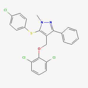 molecular formula C23H17Cl3N2OS B3035339 {5-[(4-chlorophenyl)sulfanyl]-1-methyl-3-phenyl-1H-pyrazol-4-yl}methyl 2,6-dichlorophenyl ether CAS No. 318248-34-9