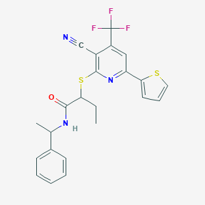 molecular formula C23H20F3N3OS2 B303534 2-{[3-cyano-6-(2-thienyl)-4-(trifluoromethyl)-2-pyridyl]sulfanyl}-N~1~-(1-phenylethyl)butanamide 
