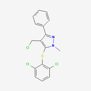 molecular formula C17H13Cl3N2S B3035340 4-(chloromethyl)-5-[(2,6-dichlorophenyl)sulfanyl]-1-methyl-3-phenyl-1H-pyrazole CAS No. 318248-41-8