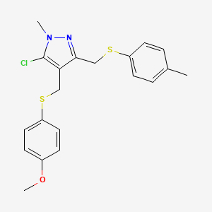 molecular formula C20H21ClN2OS2 B3035342 5-chloro-4-{[(4-methoxyphenyl)sulfanyl]methyl}-1-methyl-3-{[(4-methylphenyl)sulfanyl]methyl}-1H-pyrazole CAS No. 318248-63-4