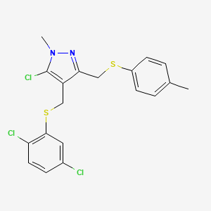molecular formula C19H17Cl3N2S2 B3035343 5-Chloro-4-[(2,5-dichlorophenyl)sulfanylmethyl]-1-methyl-3-[(4-methylphenyl)sulfanylmethyl]pyrazole CAS No. 318248-68-9