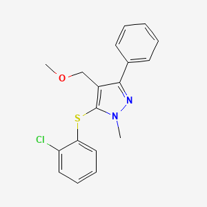 molecular formula C18H17ClN2OS B3035350 {5-[(2-chlorophenyl)sulfanyl]-1-methyl-3-phenyl-1H-pyrazol-4-yl}methyl methyl ether CAS No. 318289-56-4