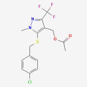molecular formula C15H14ClF3N2O2S B3035354 [5-[(4-氯苄基)硫代基]-1-甲基-3-(三氟甲基)-1H-吡唑-4-基]甲基乙酸酯 CAS No. 318469-48-6