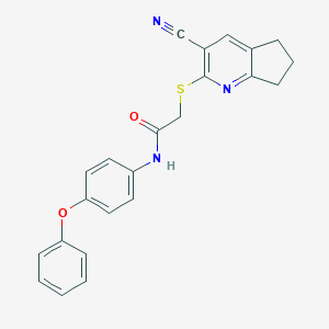 molecular formula C23H19N3O2S B303539 2-[(3-cyano-6,7-dihydro-5H-cyclopenta[b]pyridin-2-yl)sulfanyl]-N-(4-phenoxyphenyl)acetamide 