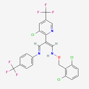 molecular formula C23H14Cl3F6N3O B3035398 2-[3-chloro-5-(trifluoromethyl)-2-pyridinyl]-3-[4-(trifluoromethyl)anilino]acrylaldehyde O-(2,6-dichlorobenzyl)oxime CAS No. 320420-30-2