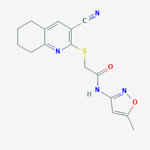 molecular formula C16H16N4O2S B303540 2-[(3-cyano-5,6,7,8-tetrahydro-2-quinolinyl)sulfanyl]-N-(5-methyl-3-isoxazolyl)acetamide 